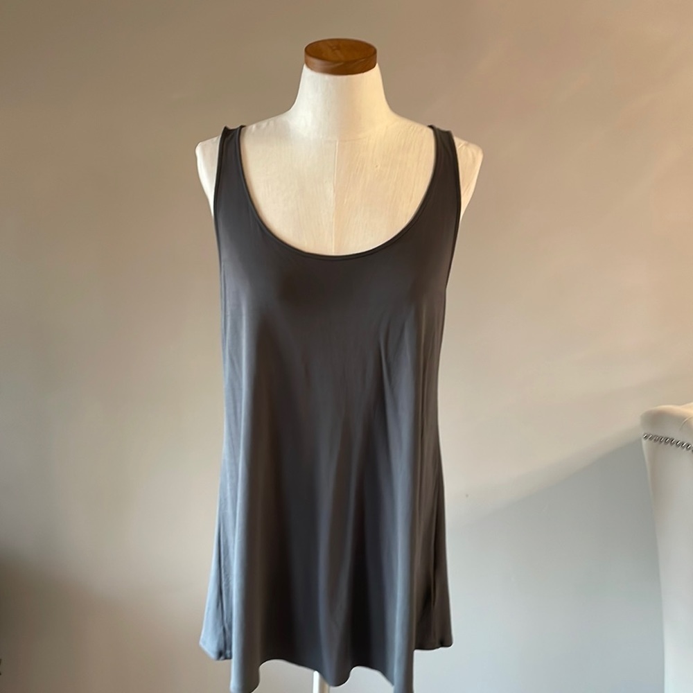 Eileen Fisher SILK knit jersey stretch A-line TANK tunic scoop neck size Med